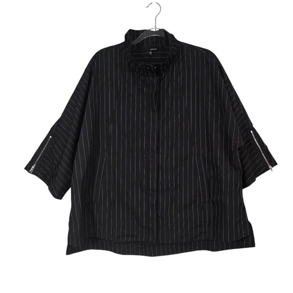 Sun Kim Women's XL Pinstripe Zip Up Jacket Black ME504JP Pockets Made in USA